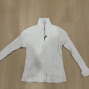 Hannah Rose Light Gray Ribbed Half-Zip  Sweater Cotton